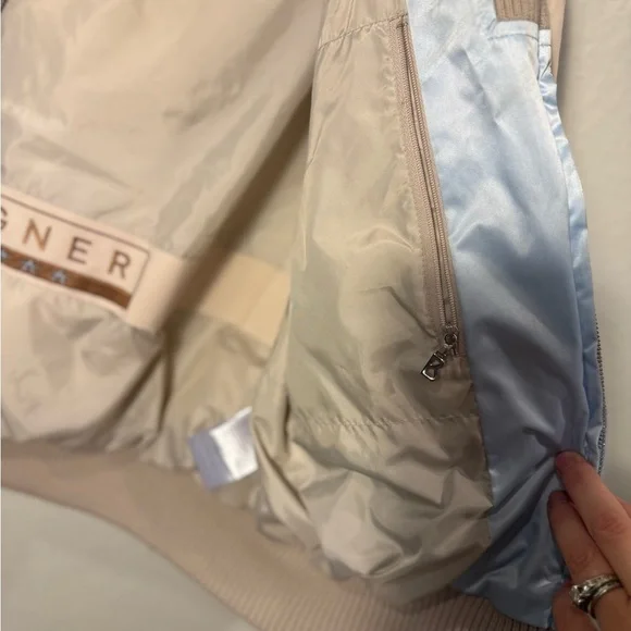 BOGNER Cream Blue Goose Down Floral Embroidered Zip Front Quilted Ski Jacket 10 - Picture 6 of 12